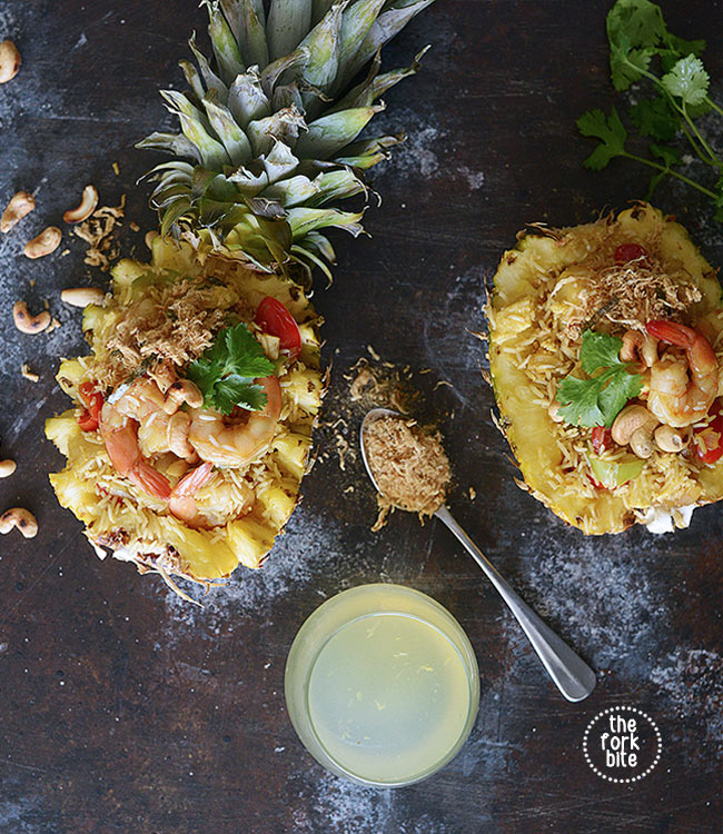 This pineapple fried rice is super easy to make, with chunks of pineapple for a hint of tropical flavor and shrimps for extra protein.