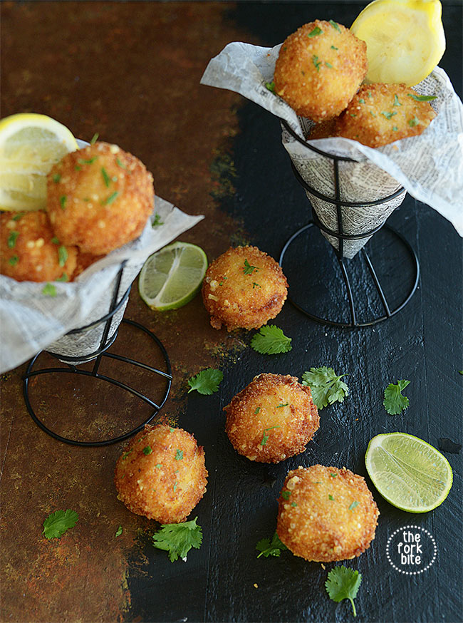 I love these Mac and Cheese bites fried, crisp on the outside, yet creamy and soft in the inside.
