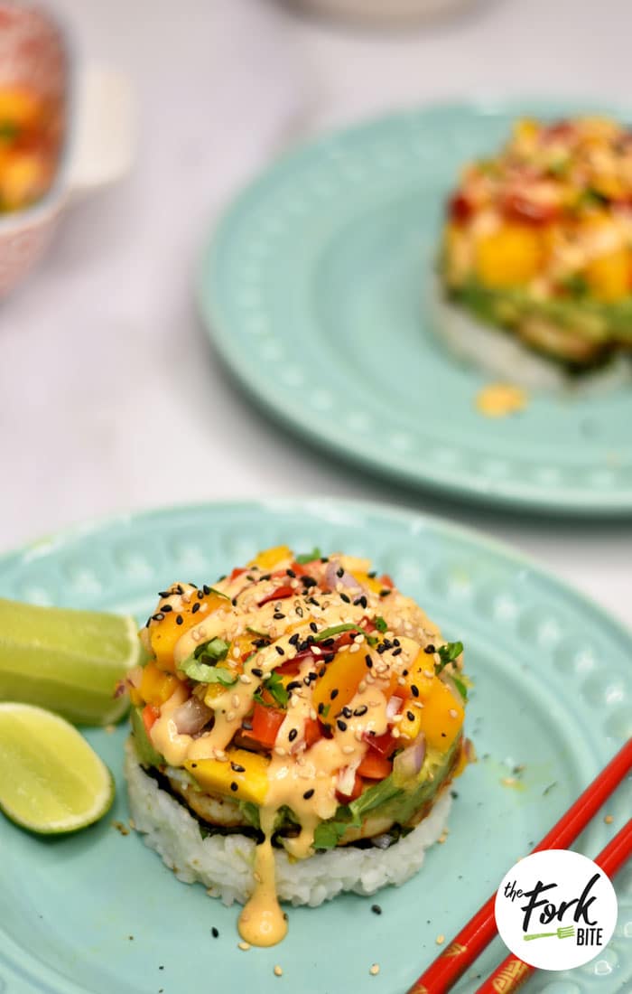 This Shrimp Stacked Sushi is super easy to make than sushi rolls and adequately portioned. It is a great lunch option or a fun dinner idea.