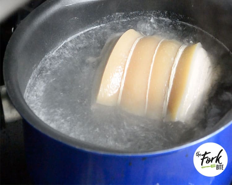 try blanching the pork for 10 minutes in a pot of boiling water to eliminate gaminess, excess fat, and impurities. This step keeps the soy sauce fresh and saves money by letting you use the sauce again.