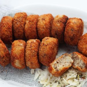 Crunchy in the outside, fluffy and a little bit sweet inside. Korokke (コロッケ, potato and ground meat croquette) is one of the very popular Japanese street food, you can pair it with tonkatsu sauce.