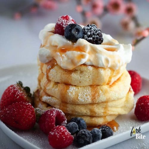 Fluffy Japanese Pancakes are a soft, airy cotton candy-like pancake dream come true. Through diligent practice and a bit of patience, I have come up with a foolproof recipe that yields fluffy, jiggly souffle pancakes.