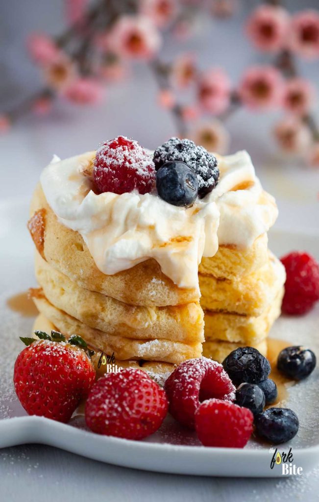 Japanese pancakes are extremely popular and notoriously difficult to make. This recipe is pretty much fool-proof. Try this treat for a refreshing brunch or decadent dessert!