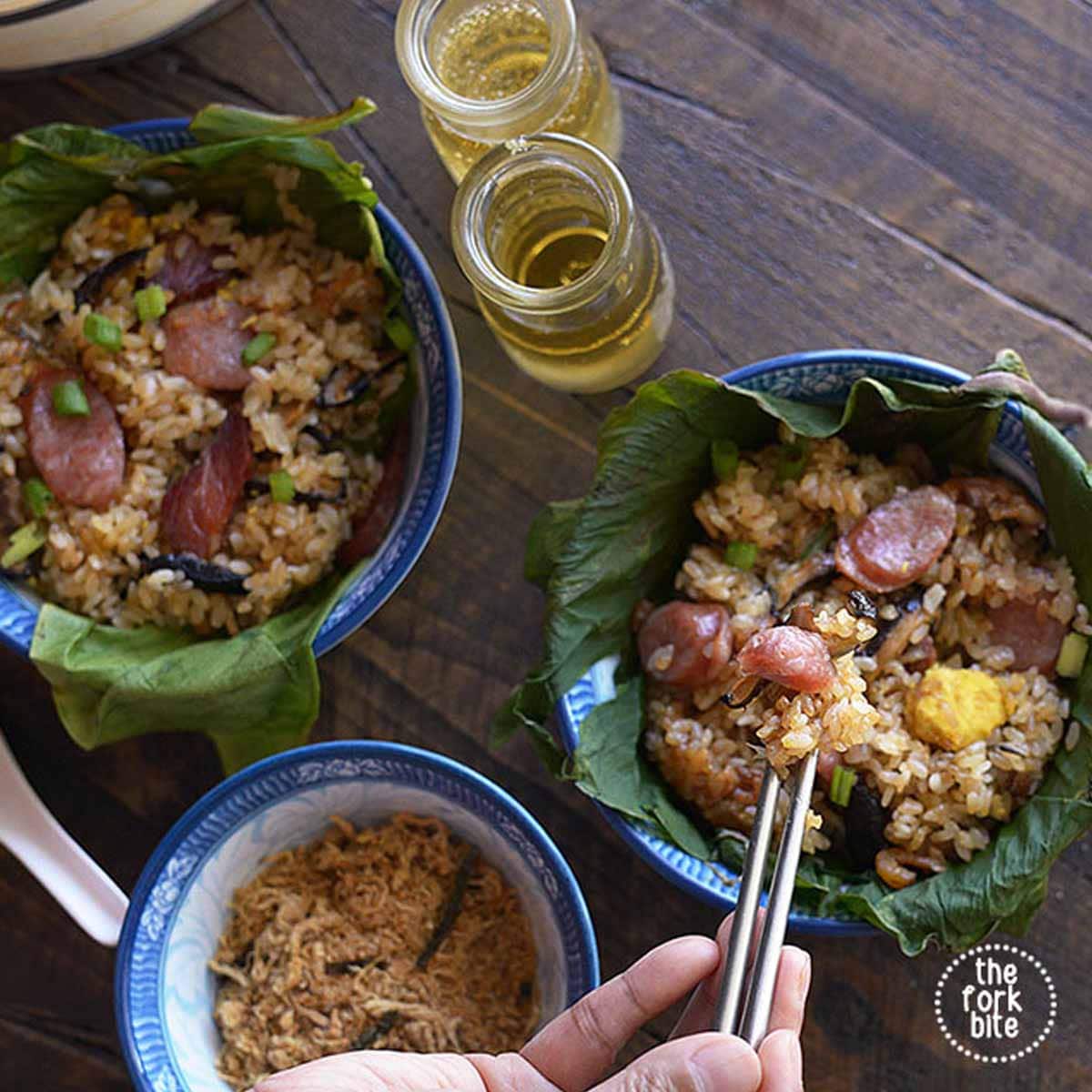 I never thought that this Chinese Sticky Rice is simpler to recreate at home. The first thing to do is to pre-soak the glutinous rice for a couple of hours before making the rice.