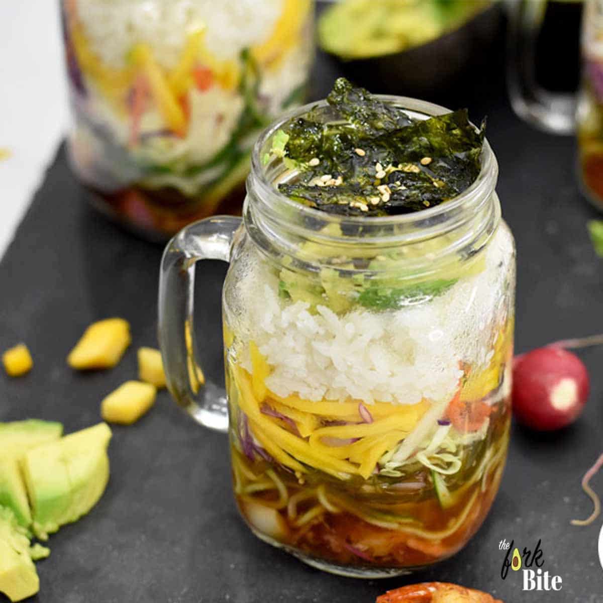 Want to punch-up your lunch? Sushi in a Jar is easy to put together, store, and carry around. With a little bit of prep and layering, you can easily have your own sushi in a jar.