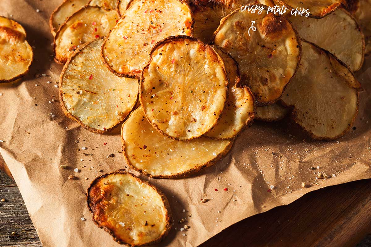 Potato chips - They are crispy and delicious, and way better than packaged versions because you can control the oil and salt used. Besides, it's easy to make at home as long as you thinly slice your potatoes and use the right oven temperatures.