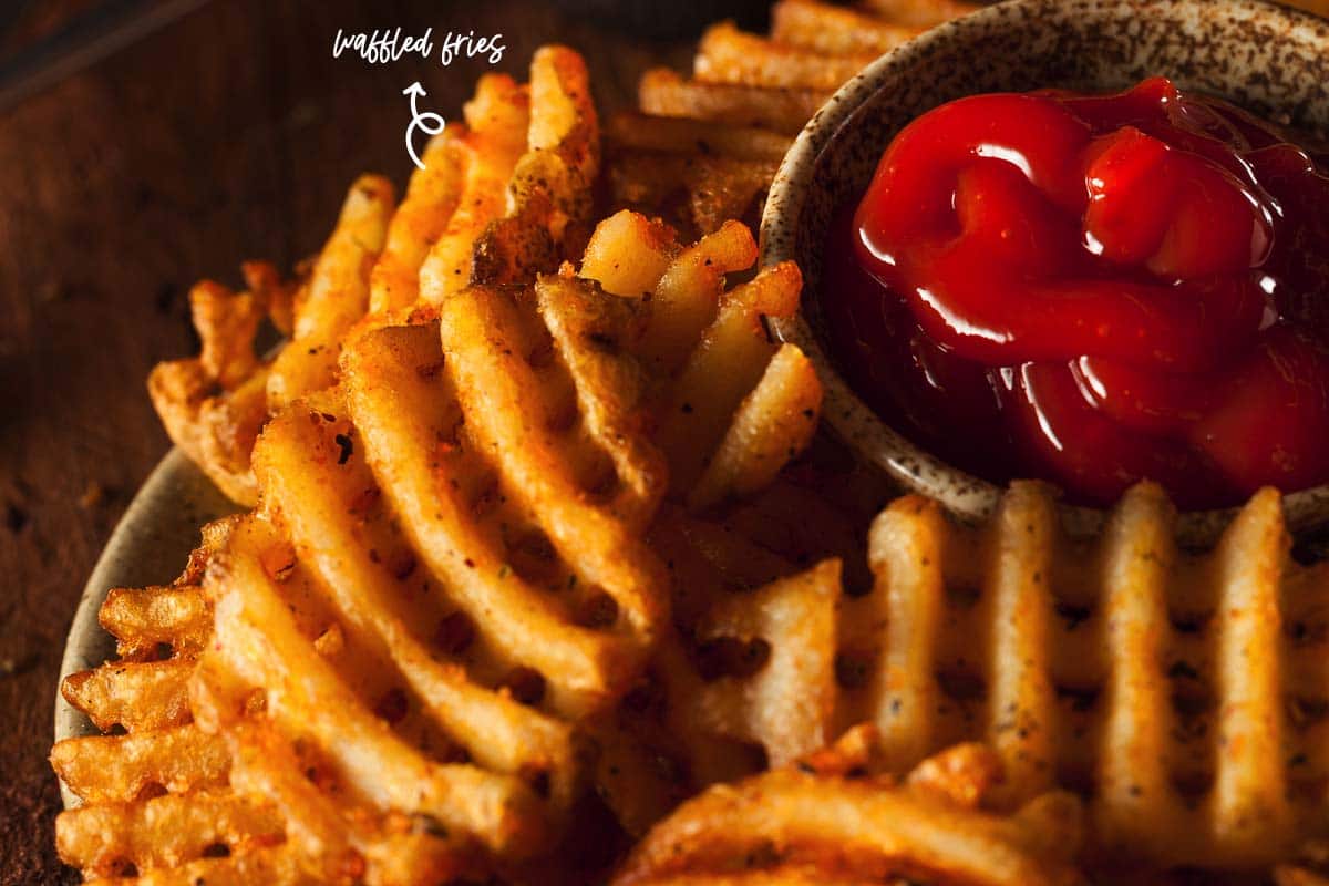 Waffled fries are another of our favorite sides for Sloppy Joes. Why? Because I think they are the easiest and quickest to make in the lot! And of course, they are sumptuous, and everyone comes back for more!