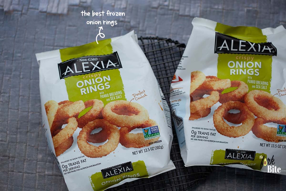 For me, it's hard to beat Alexia frozen onion rings. Why? You don't need to add any oil, and they crisp up beautifully when air-fried.