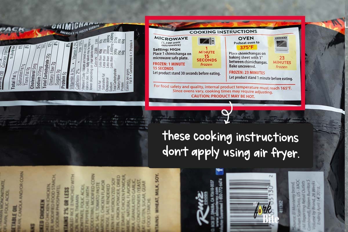 The majority of frozen food packages, including those of mexican goodies like burritos and chimichangas, have cooking instructions for both conventional and microwave ovens. be warned. they should not be applied to air fryers – especially when cooking burritos.