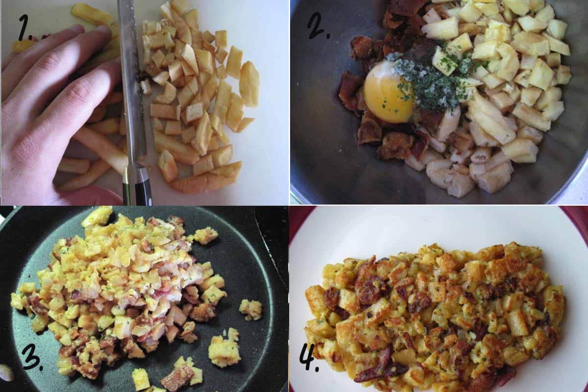 a recipe for turning leftover fries into hash-brownie type things.