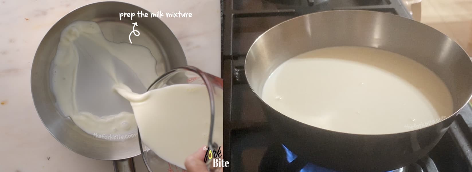 Put milk, heavy cream, sugar, vanilla extract, and a pinch of salt in a saucepan, keep stirring the mixture to help dissolve the sugar completely.