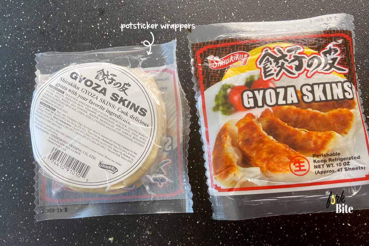 Gyoza wrappers are made from wheat flour mixed with water to form a dough, which is then thinly rolled out.
