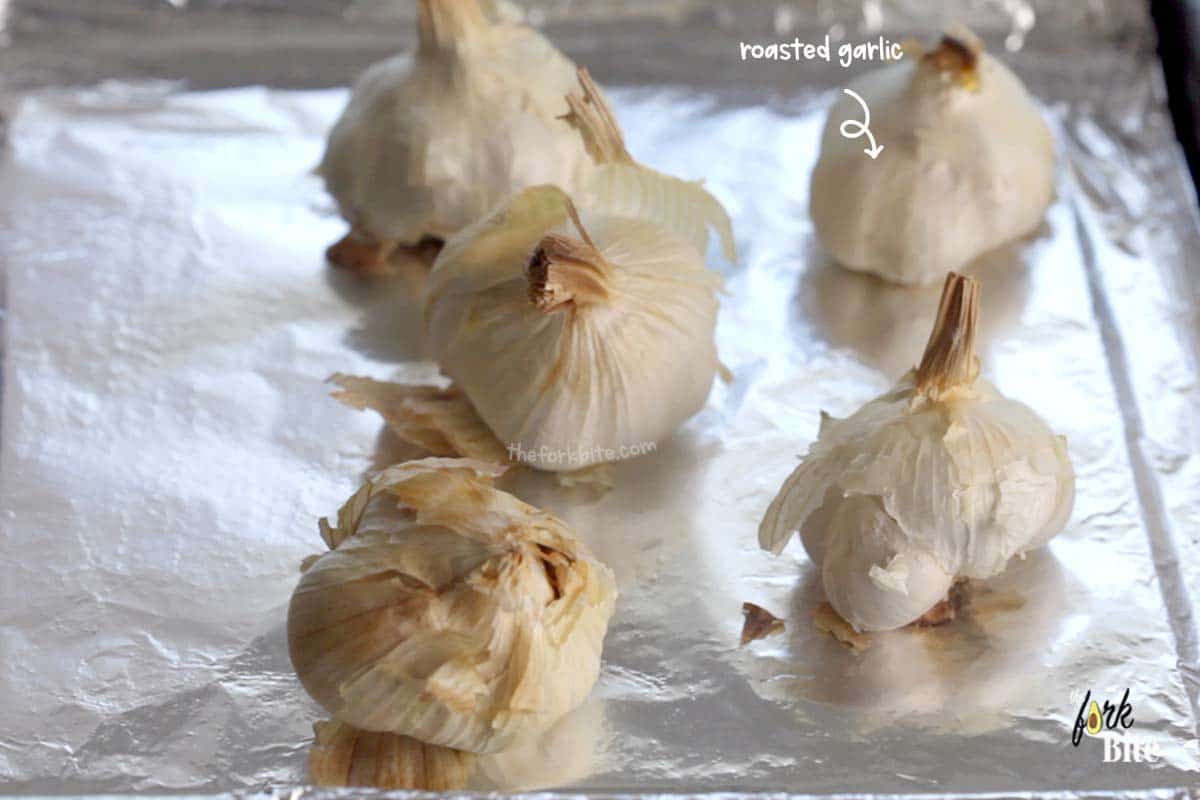Grab five bulbs of garlic and place it in an oven at 350°F for 30 minutes. Then take it out and mash it with a fork.