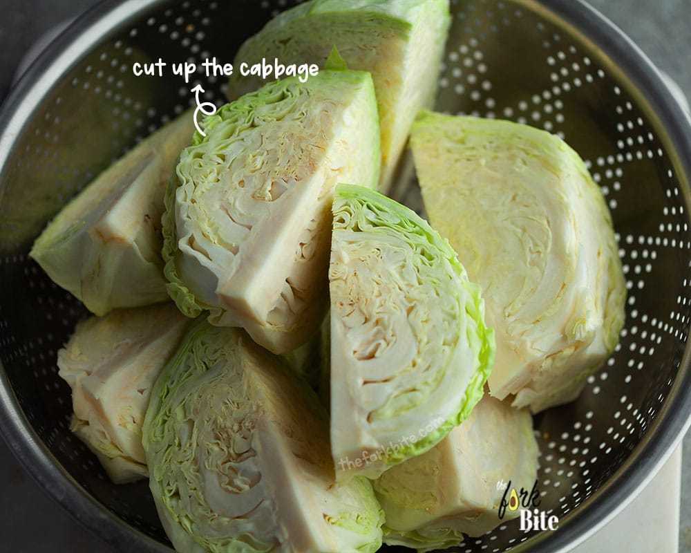 Cutting your cabbage in wedges requires that you leave the cores intact. That way, your leaves are still intact until you use them.