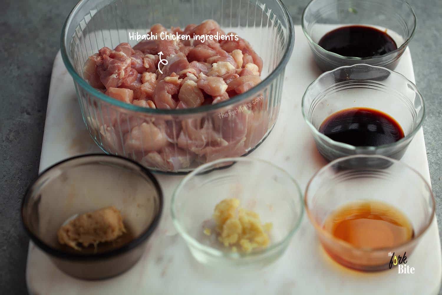 Here are the ingredients for Hibachi chicken. You can add your favorite vegetables and top over with fried rice.