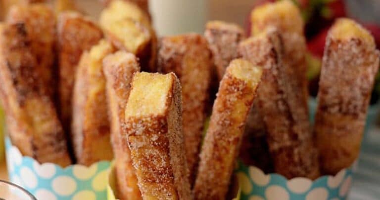 Use stale bread for your cinnamon French toast sticks to hold their shape. Breakfast you can eat with your fingers and dip in syrup.