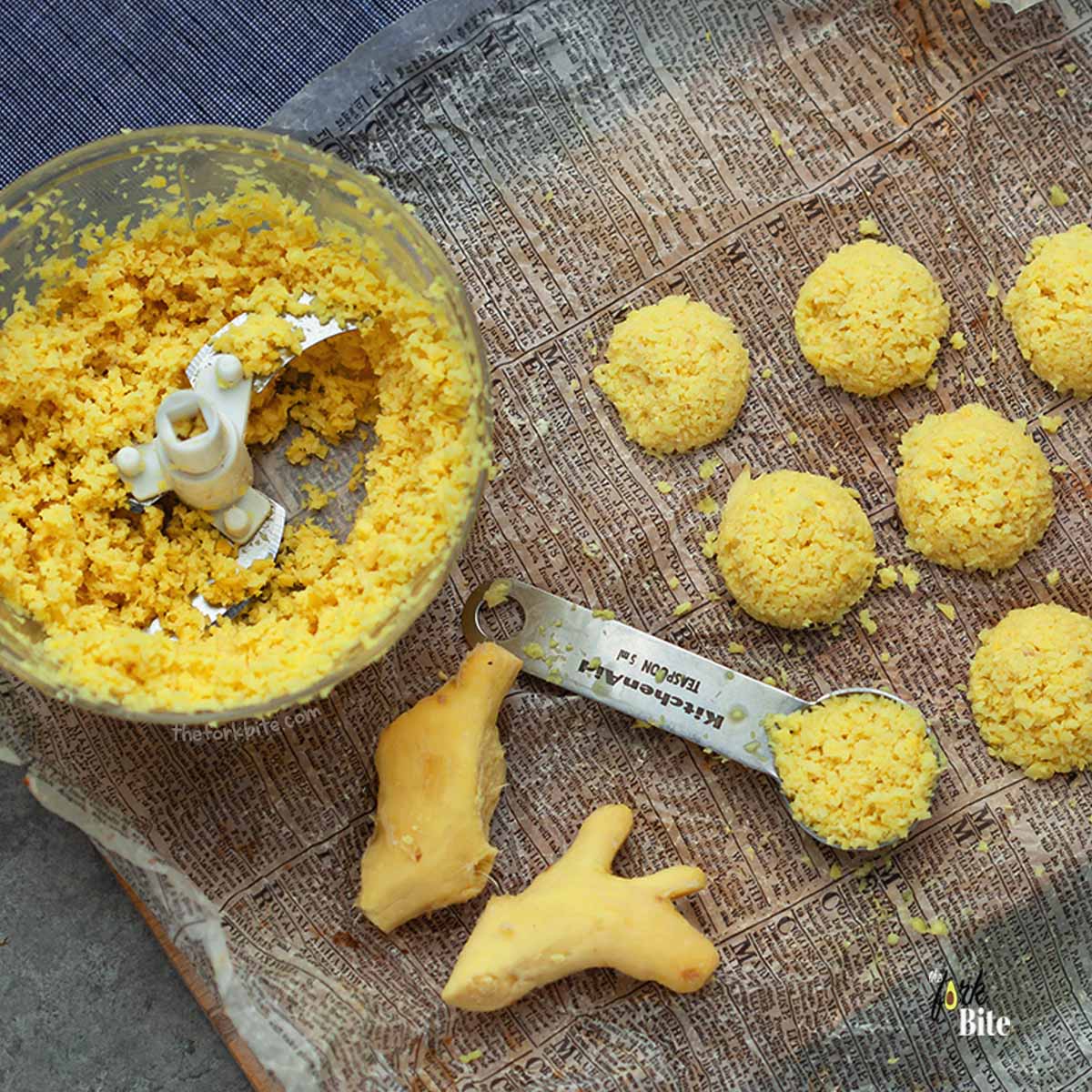 you can instead cover a cookie sheet with some parchment paper, on which you can then deposit the scooped out pieces of ginger.