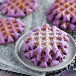 A chewy, sweet-tasting mochi center highlighted by a crunchy exterior golden brown makes for the most indulgent Ube Mochi waffles.