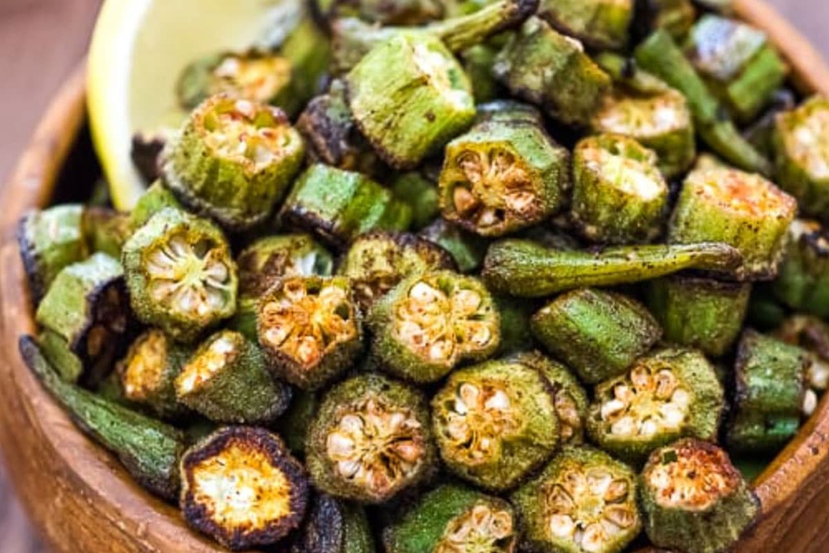 One way to counter the slimy texture of okra is to bake it with a pinch of cayenne, paprika, and salt.