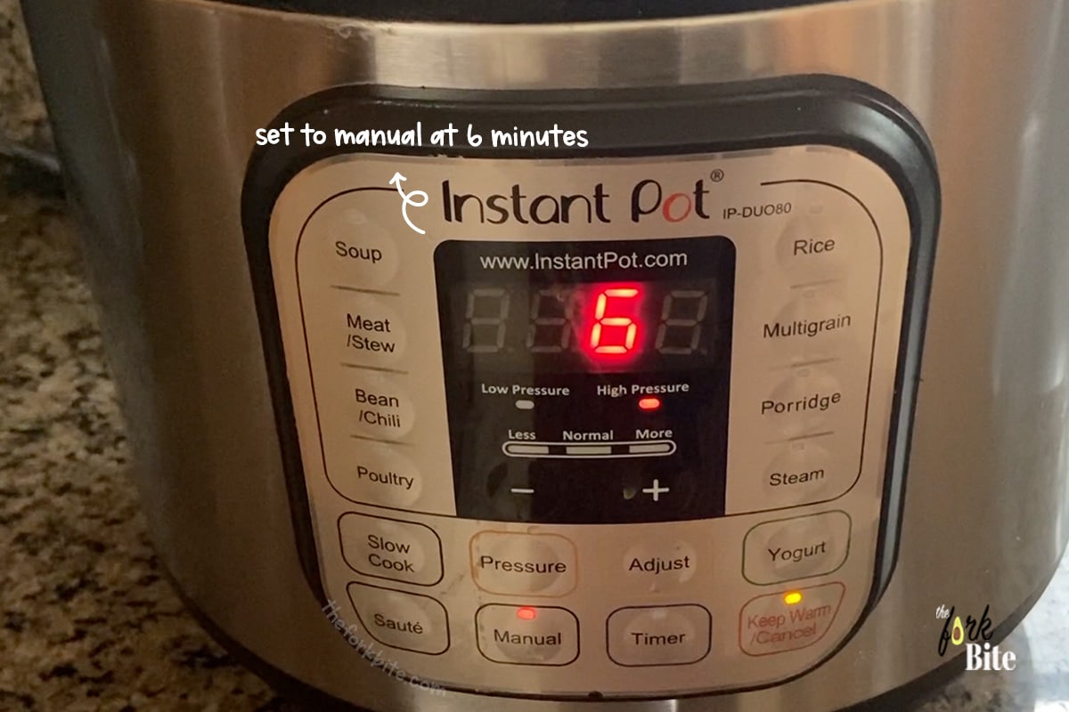 Transfer the rice into your instant pot and add cold water. Allow one cup +1 tablespoon of water per cup of rice. Set your instant pot to "manual" cook for six minutes.