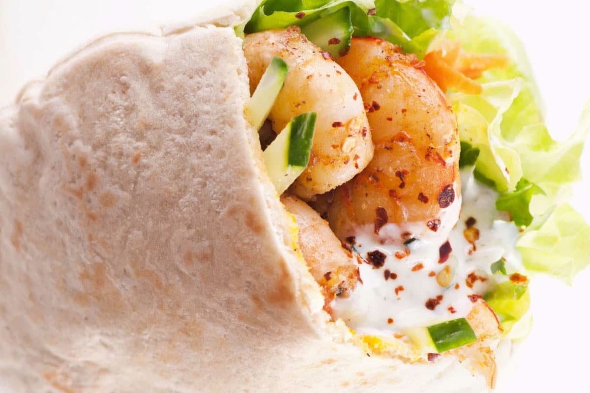 Stuffed pita pockets are a great idea for picnics, and shrimp stuffed pitas Mediterranean style are awesome.