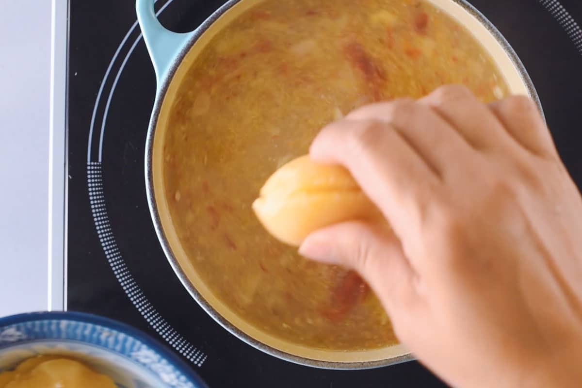 Once the water is boiling, you can add the palm sugar disc. It may look like a lot of sugar but Pad Thai dish is always sweet, sour, and salty.