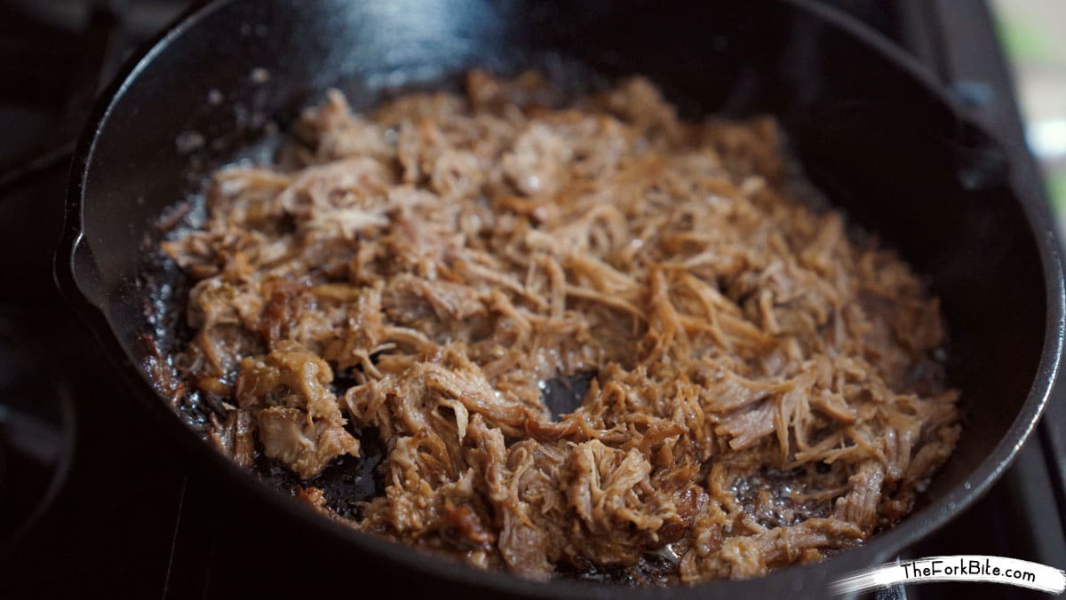 If you are reheating the carnitas, then flip and cook the other side briefly just to warm through. Only make one side crusty and leaving the other side juicy and moist.