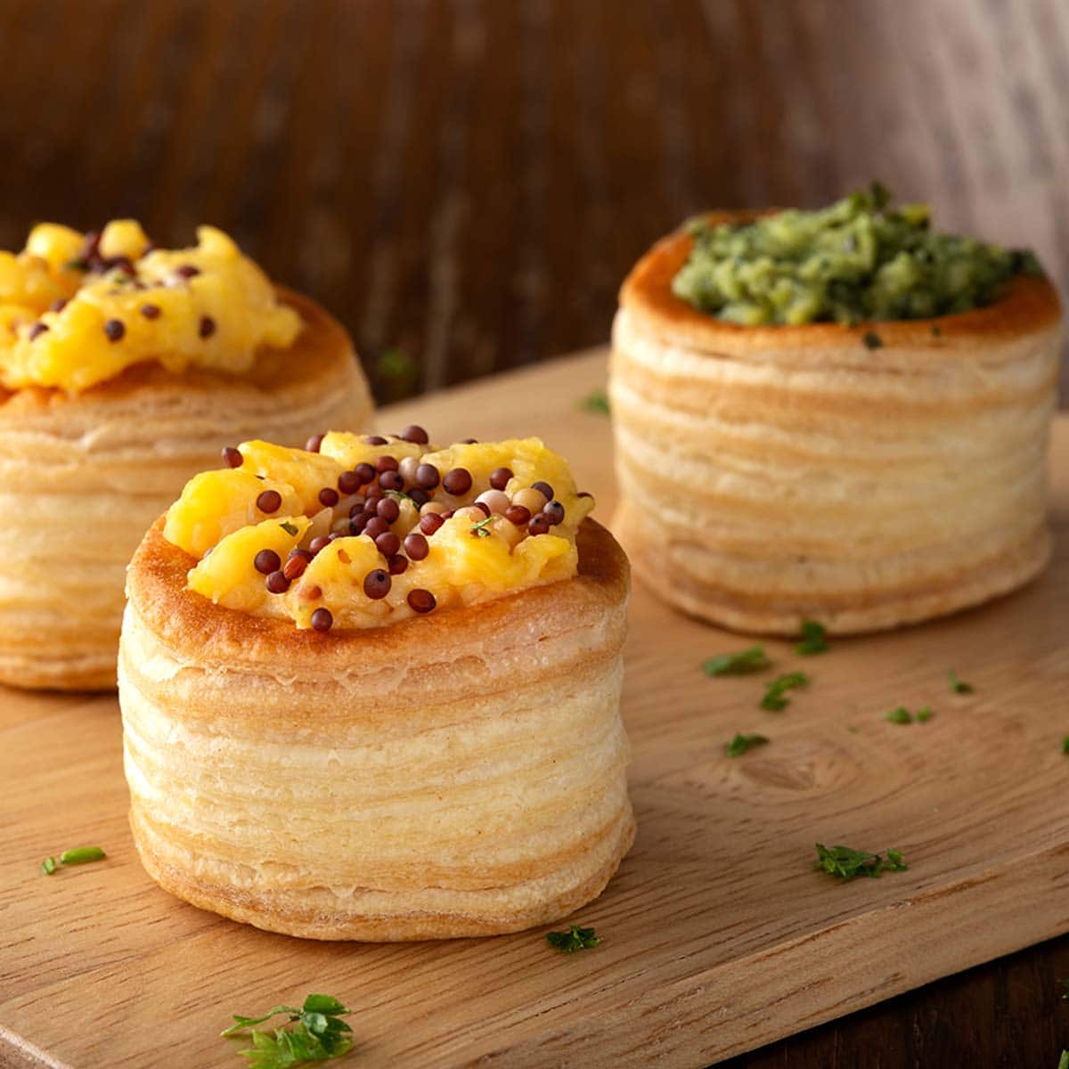 If you want to impress guests with party food, vol-au-vents are perfect. You can take most of the hard work out of making them by using store-bought puff pastry.