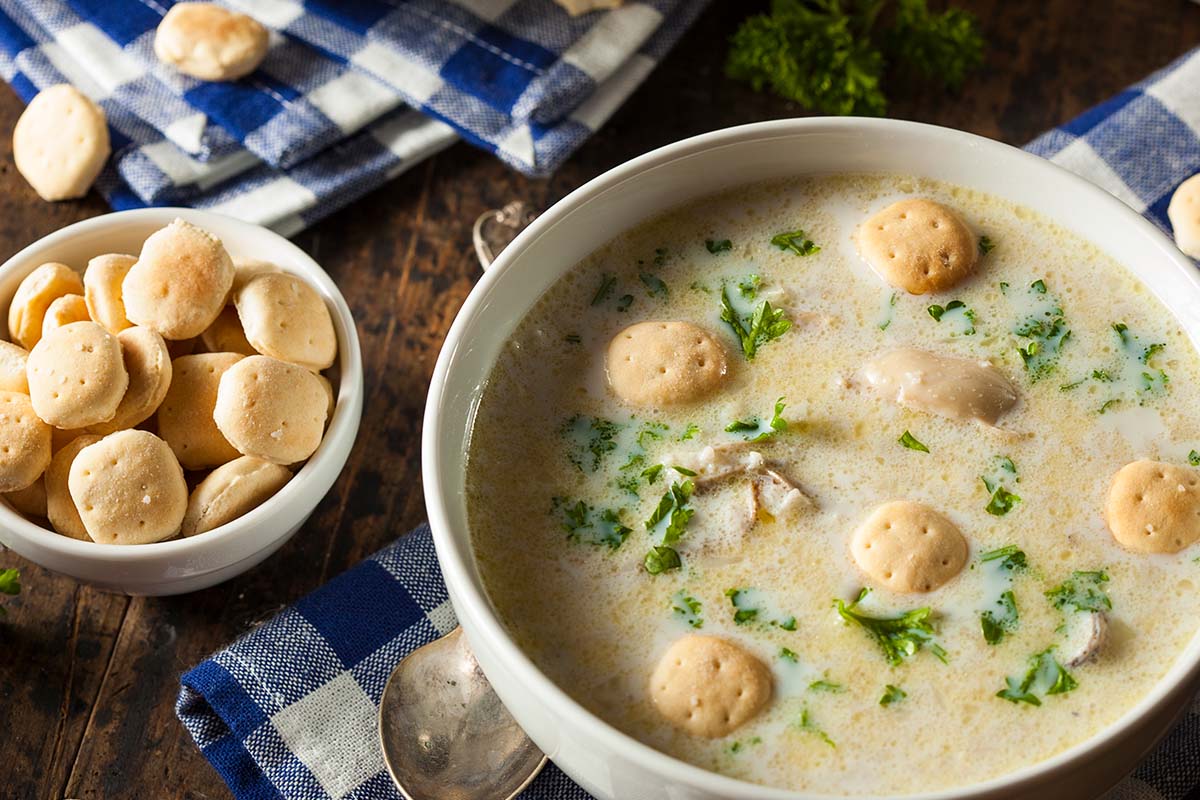 Oyster crackers are a favorite for many people when it comes to an accompaniment for clam chowder. These small salty crackers, which you can buy in either round or hexagonal shapes, are very moreish.