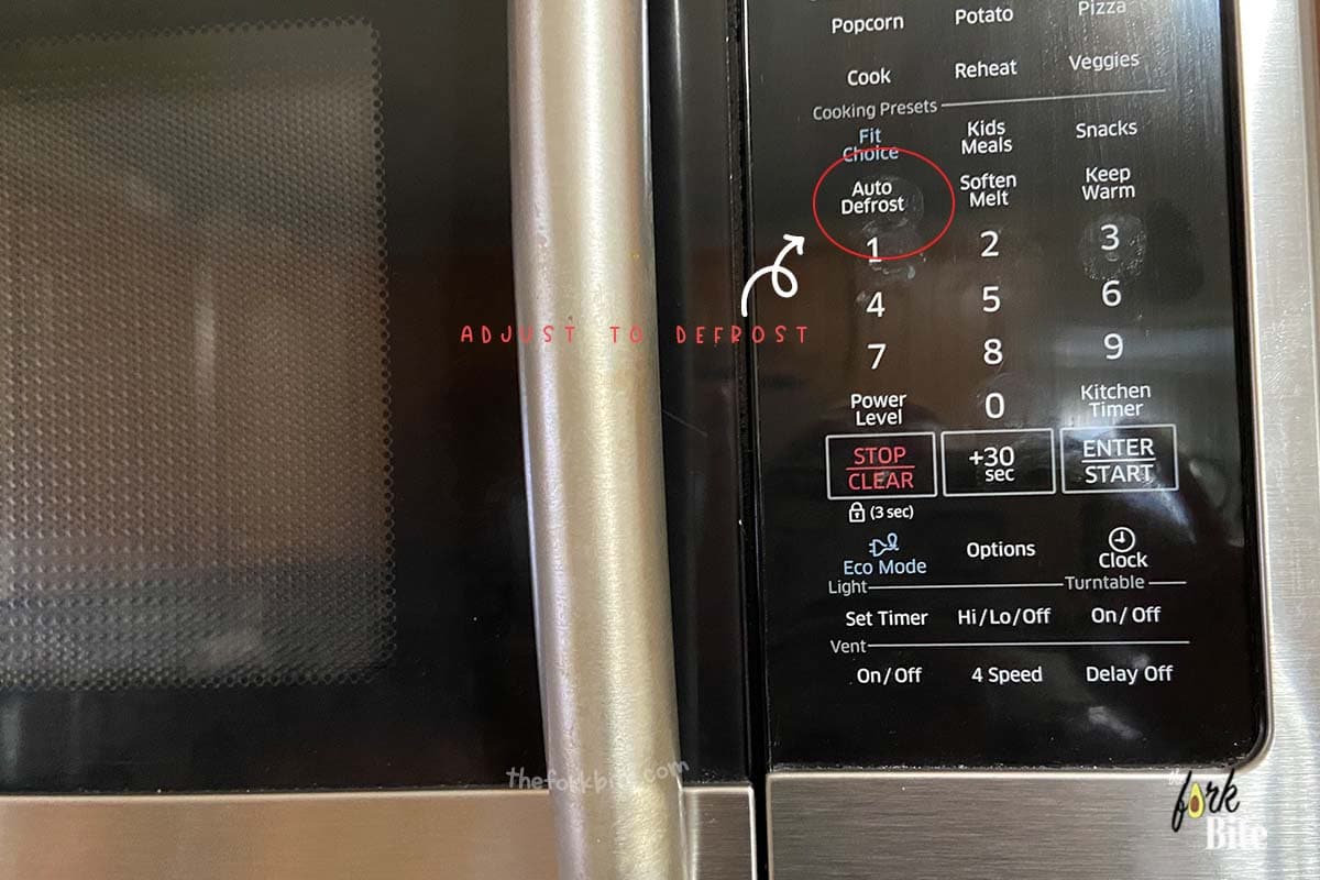 Select the "defrost" setting on your microwave, or if it doesn't have one, reduce the power setting to approximately 30%.