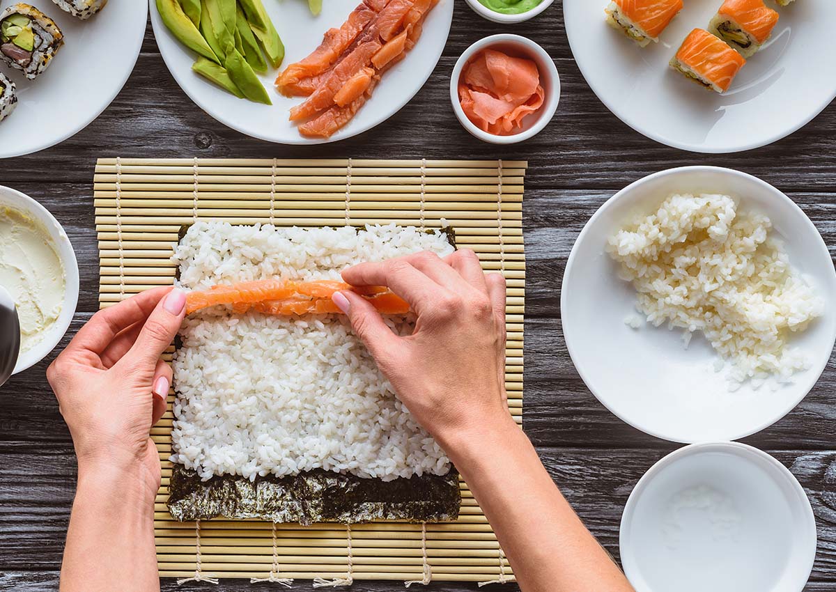 It's not advisable to try using long grain rice for sushi because it doesn't have the necessary starch or stickiness to form and retain a shape.