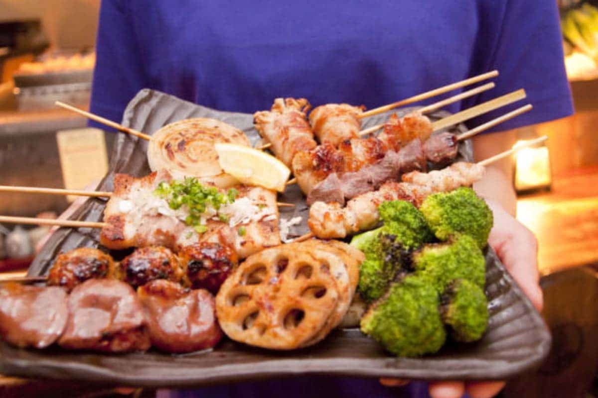Kushiyaki is a Japanese word used to describe all types of skewered foods, coated with teriyaki sauce and grilled or barbecued.