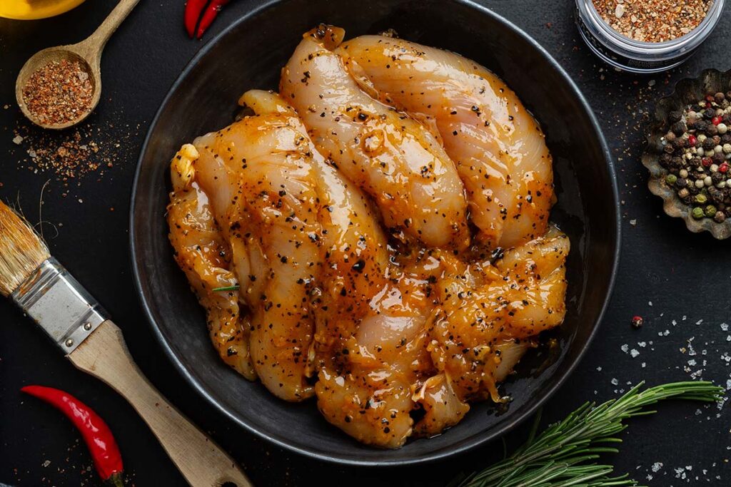 Larger cuts like whole chickens can be left to marinate for up to 2 days, while joints of beef, lamb, pork, and veal can be left for up to 4 days.