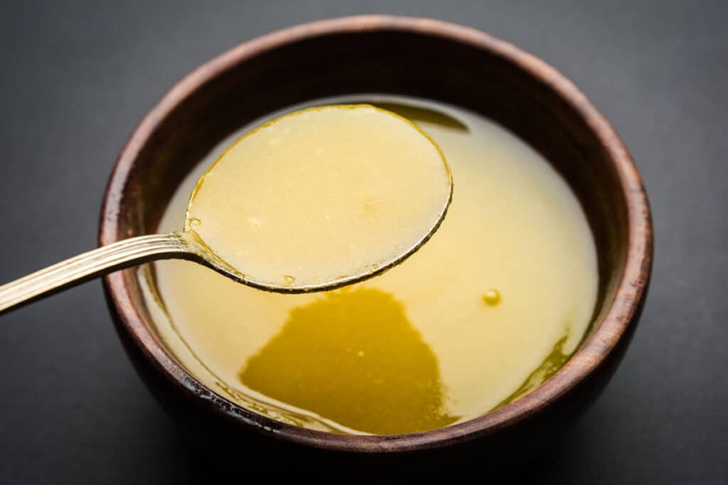 Clarified butter has a delicious, subtle flavor and is ideal for frying blintzes, bread coated eggplant, and pancakes. In kosher cuisine, it can be used in dairy and vegetarian dishes but may not be used with meat cookery.