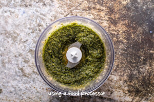 Use the pulse setting to chop all the ingredients in the food processor finely. The goal is to avoid the paste consistency; instead, pulse until the mixture is chunky bits. Be careful not to over-process the components.