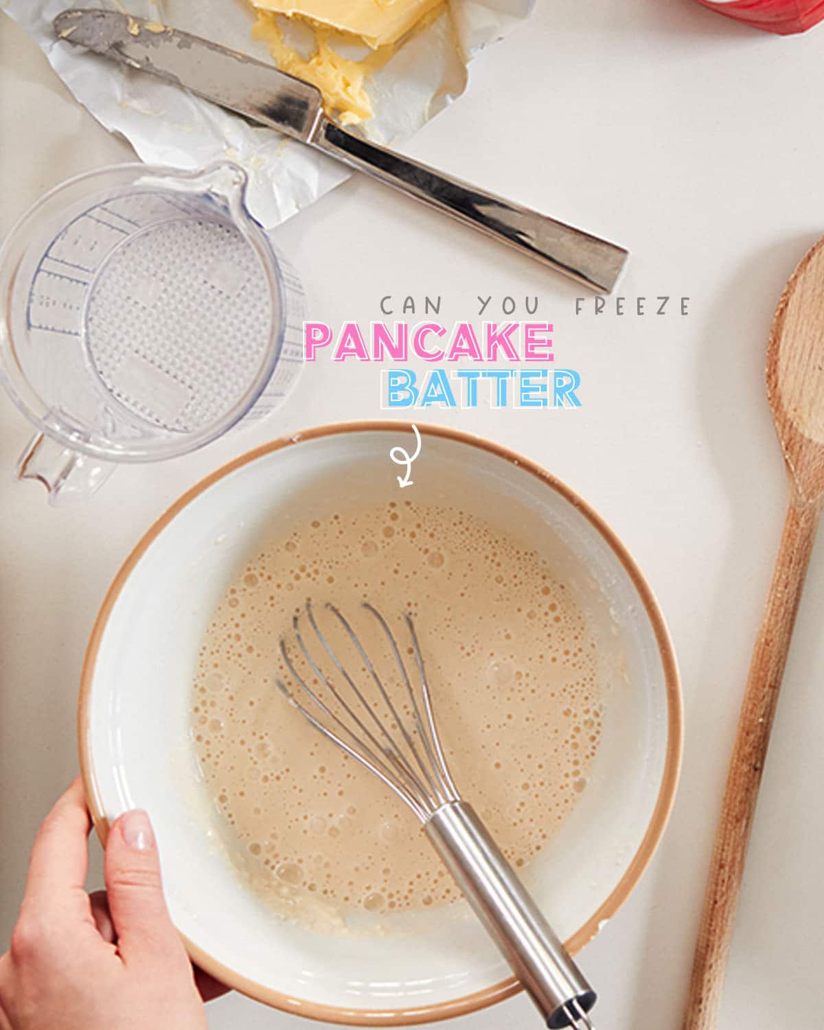 Pancakes made with frozen batter will not have the same light and fluffy texture as the fresh batter because some leavening properties of the baking powder begin to work immediately after mixing.