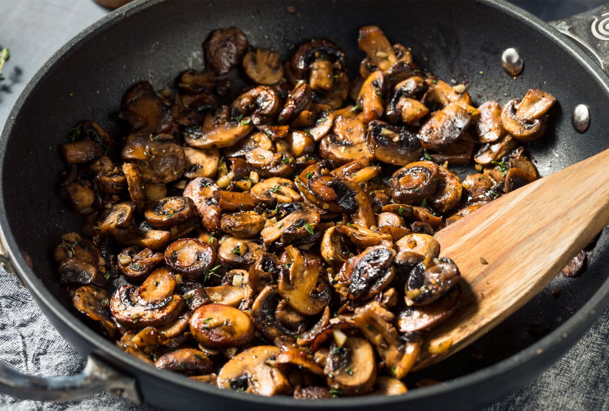 It won’t take long for the mushrooms to sizzle once all the water has evaporated. When this happens, browning them in the pan with leftover butter or oil will give them a deep, rich flavor.