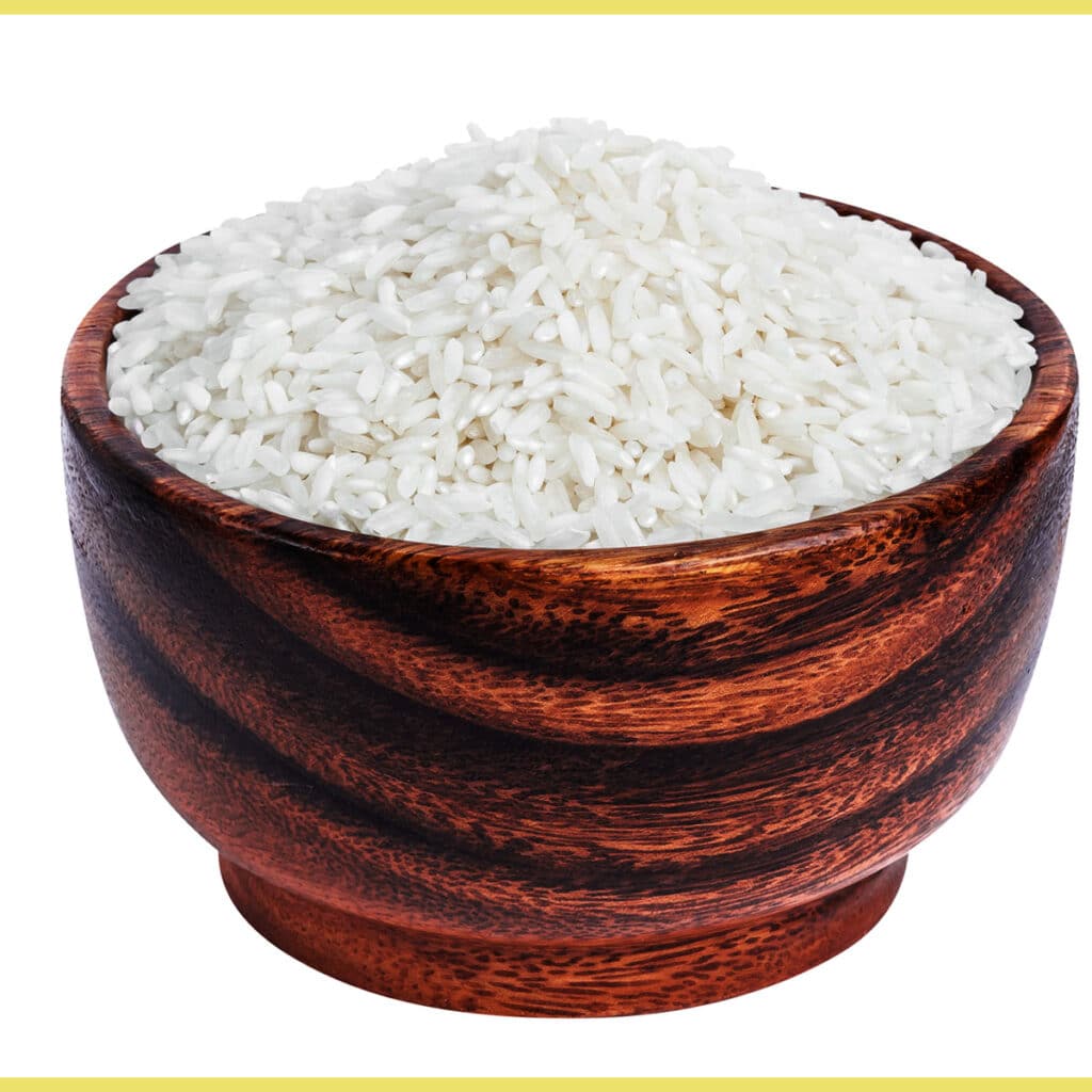 Medium-grain white rice has a grain that is between long-grain and short-grain white rice. It has intermediate moisture absorption during cooking and is not as sticky as the shorter grains.