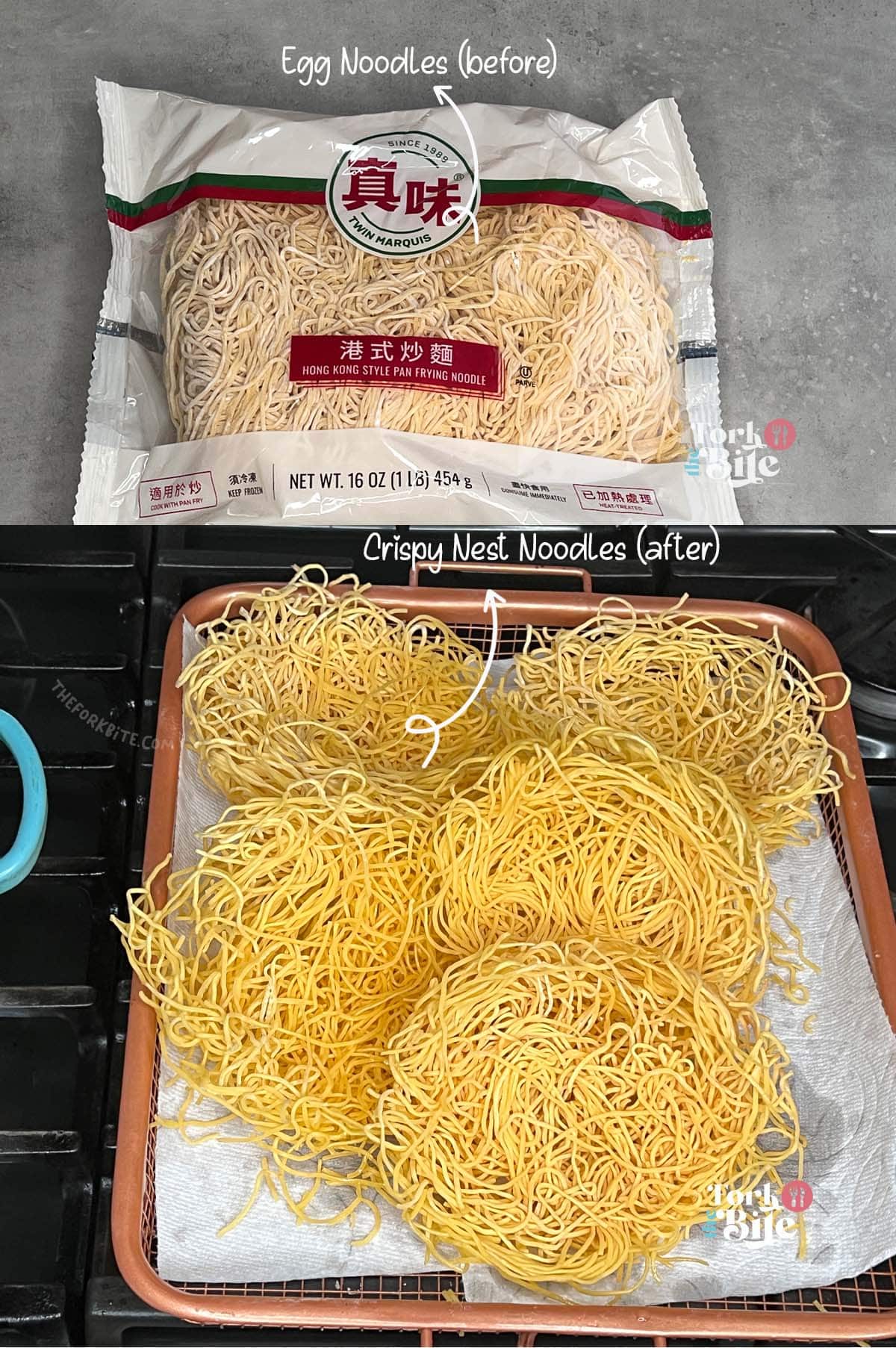 These nest noodles serve as the base of the dish and are fried until crispy to form "bird's nests."