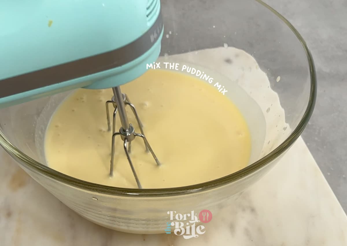 Once the mixture is smooth and creamy, we cover it and refrigerate it for at least 4 hours or overnight. 