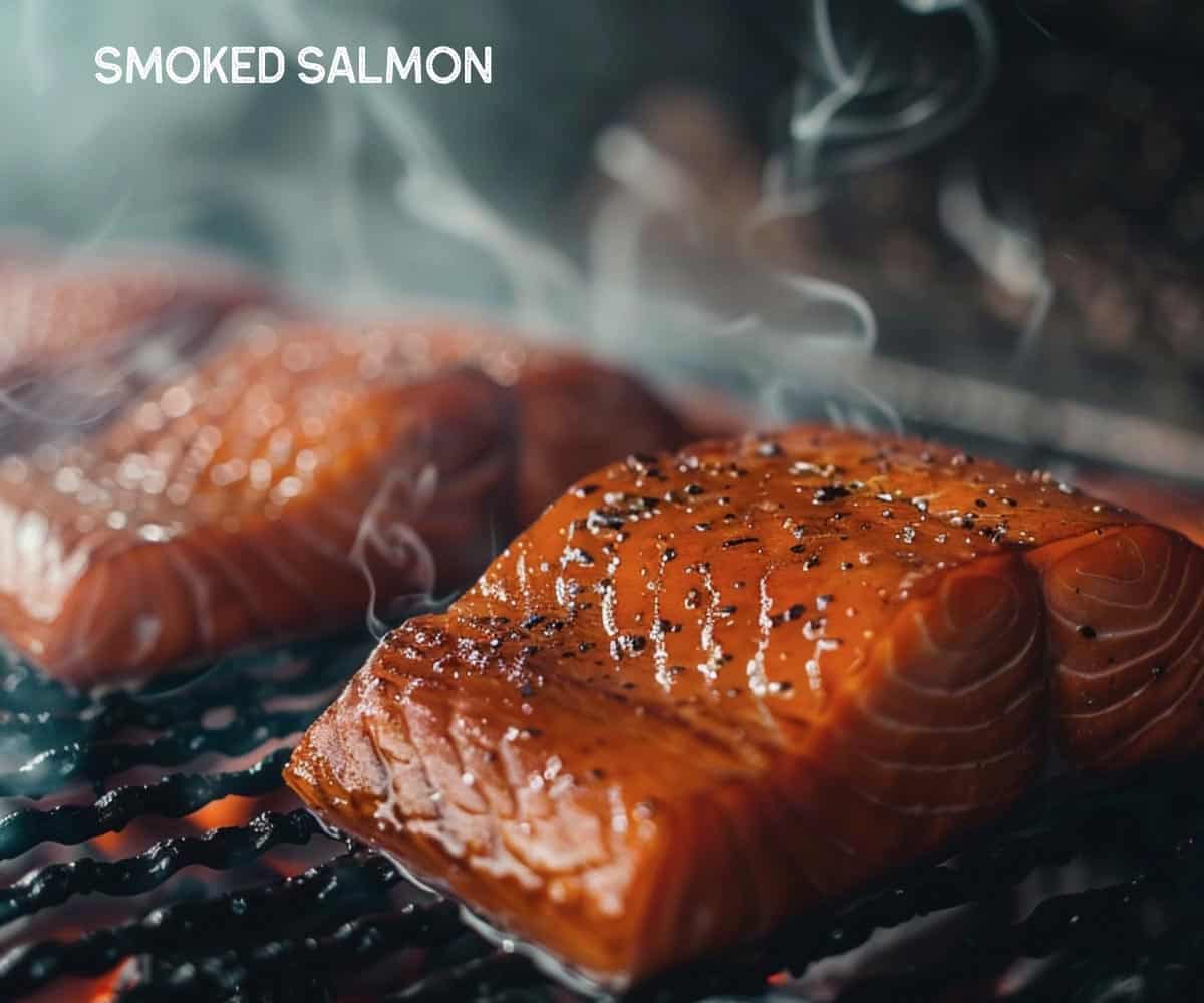 Salmon fillets on racks inside a smoker