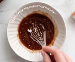 Mix the cornstarch with a tablespoon of water to create a slurry in a separate small bowl