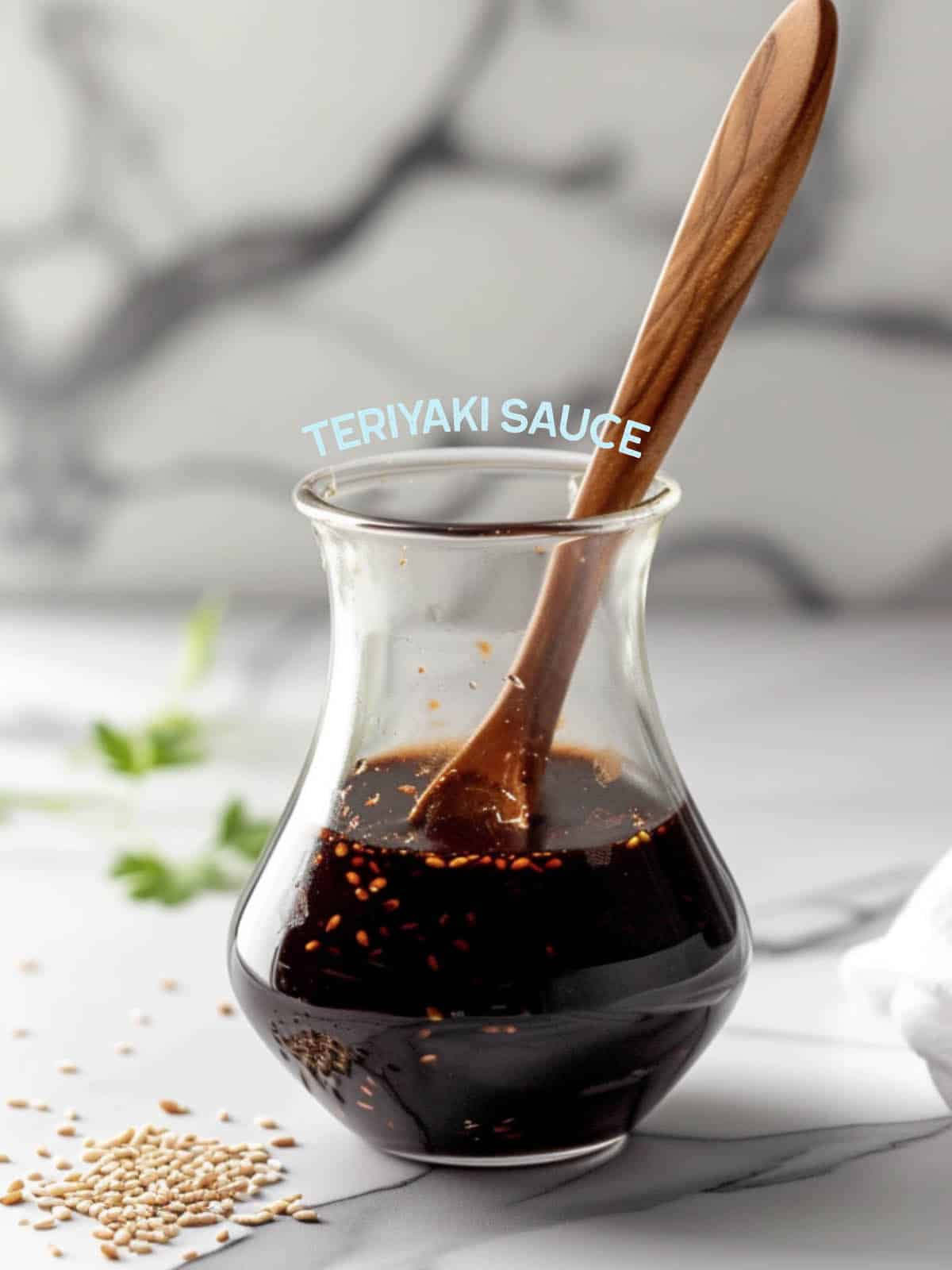 Homemade teriyaki sauce in a glass jar, thick and glossy, perfect for recipes.