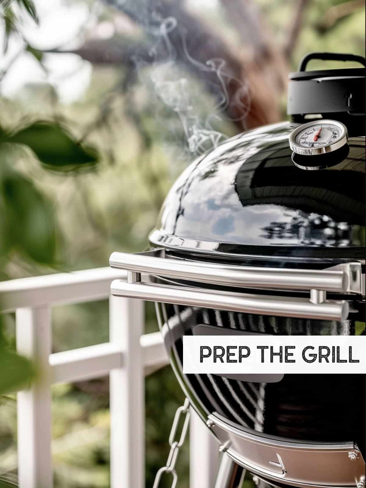 Hot, preheated grill with charcoal arranged for direct and indirect cooking, ready for salmon