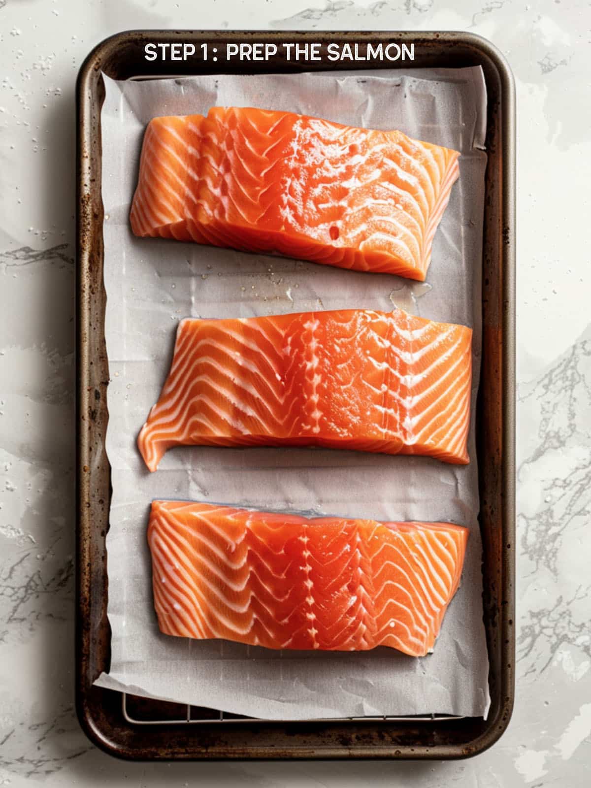 Close-up of salmon fillet being prepped for smoking.