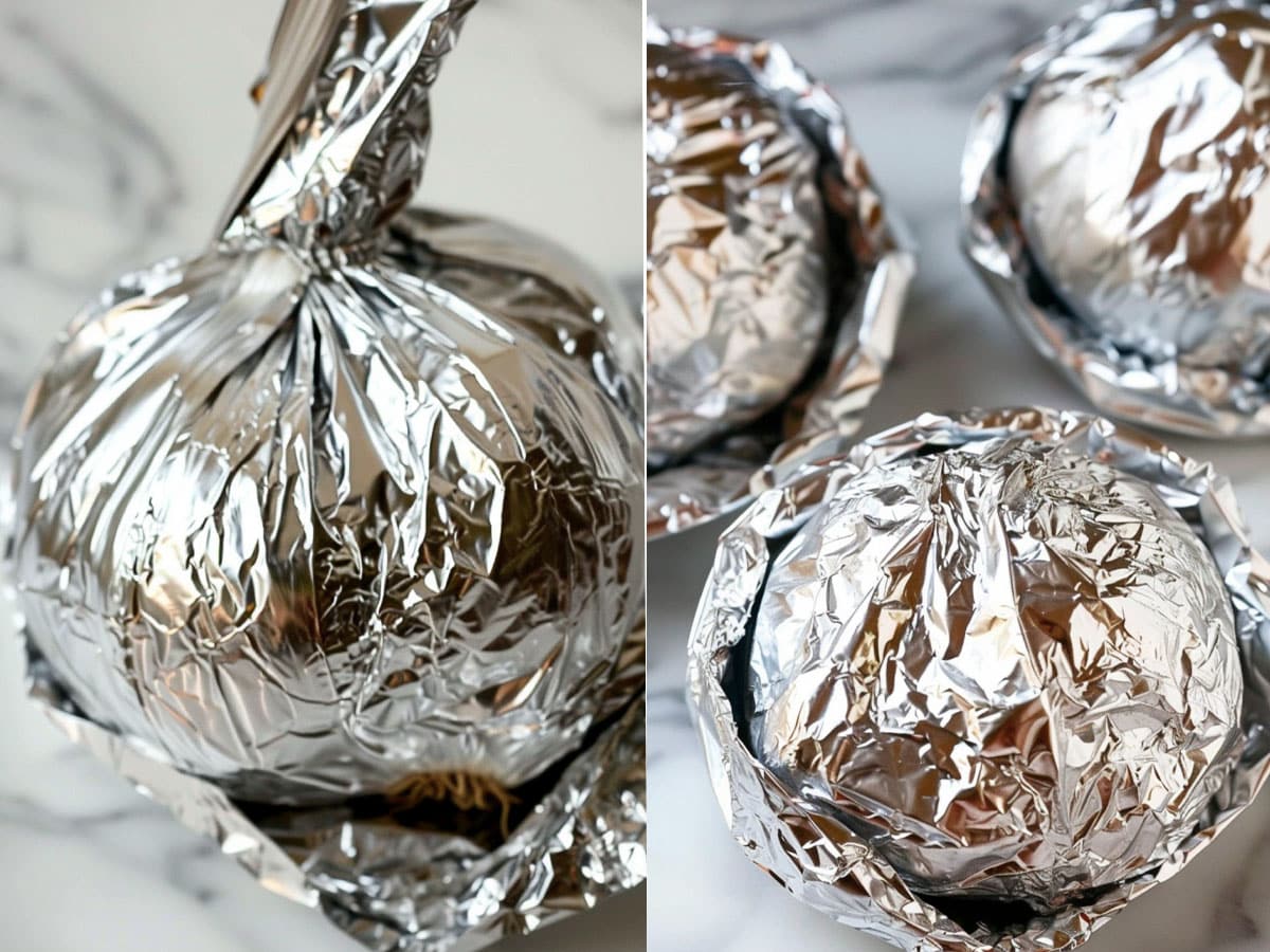 Garlic in sealed foil packet for steam-roasted, flavorful results.