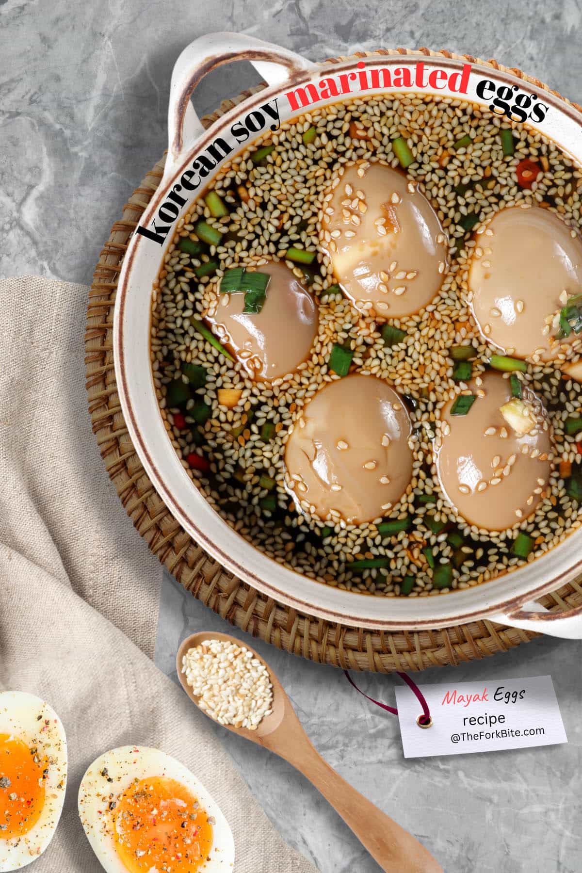 Mayak Eggs, a Korean side dish with savory, sweet, umami flavor. Marinated eggs with jammy yolks.