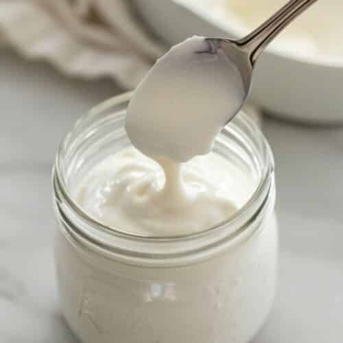 Homemade creme fraiche, thickened from buttermilk or sour cream.